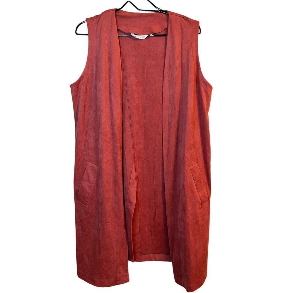 Soft Surroundings Women's Size Medium Faux Suede Vest Longline Open Front Coral